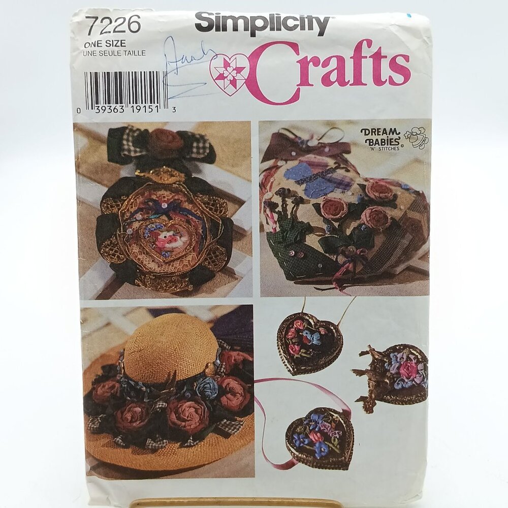 Simplicity Crafts 7226 Vintage Hats Bags Ribbon Embroidery Pattern 1996
